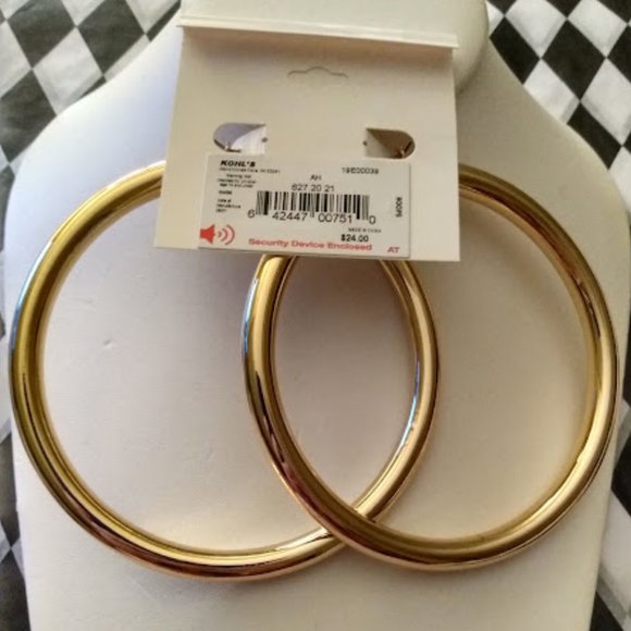 NINE WEST Hip Hop Gold Shiny Smooth Tube 3.5" Hoop Earrings**NEW! - Picture 3 of 3